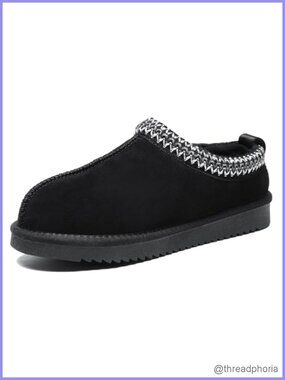 Women's Genuine Suede Fuzzy Slippers Winter Warm House Shoes